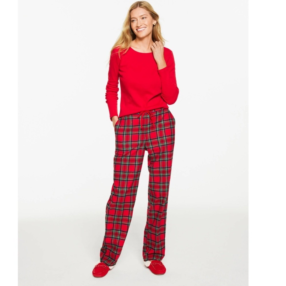 Talbots NWT Women's solstice Red Plaid Cozy Pajama Set Long Sleeve Pants Size S